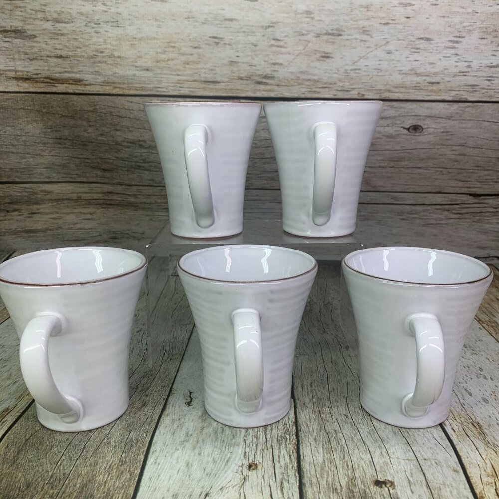 World Market TERRA COTTA WHITE Earthenware Portugal Rings Coffee Cup Mugs Set 5 - Picture 2 of 8